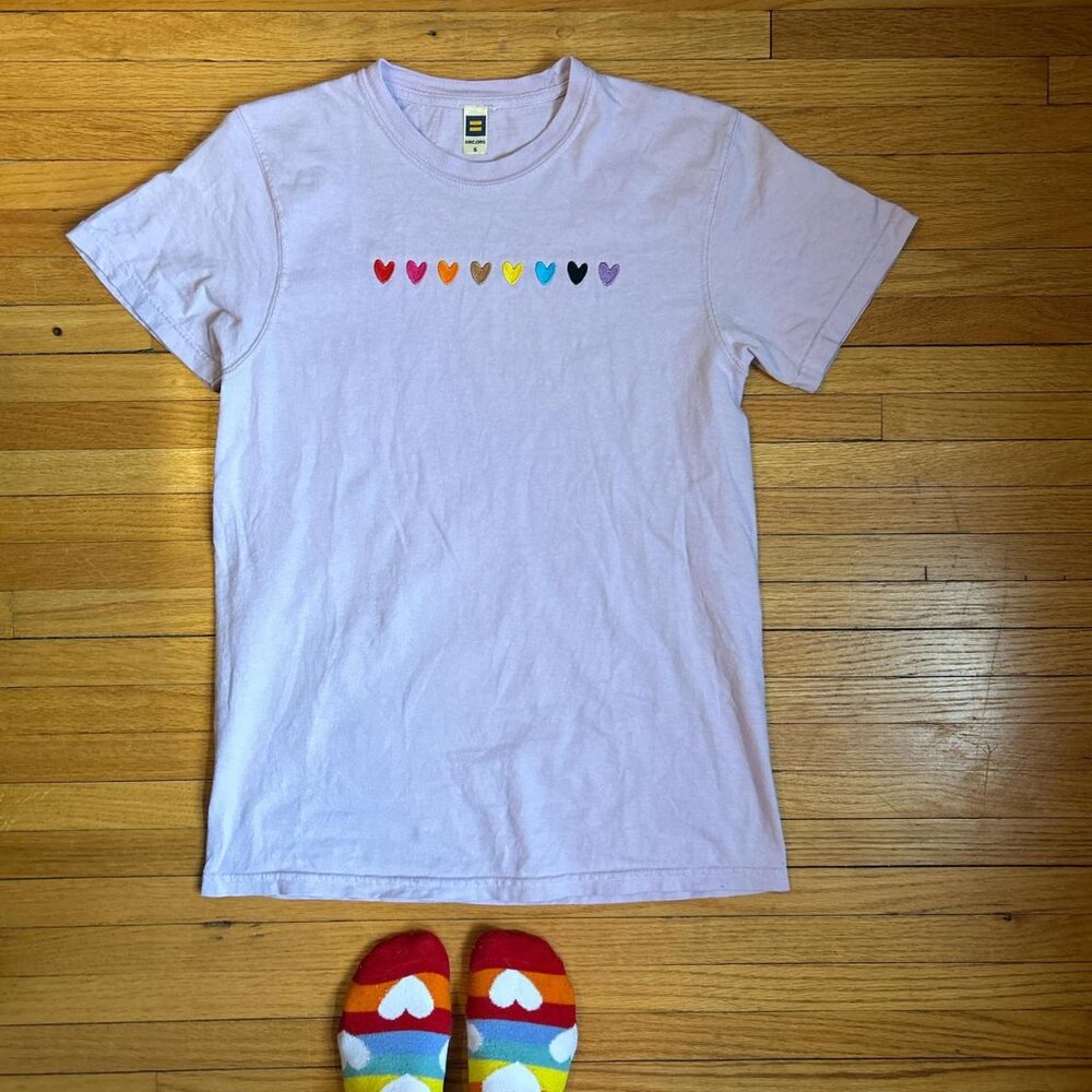 SOLD - Lilac Rainbow Embroidered Tee - Human Rights Campaign
